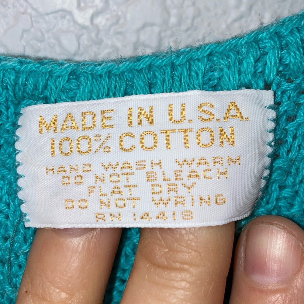 VTG Cropped Knit Turquoise Cotton Tank Top SZ: Medium - Picture 2 of 5